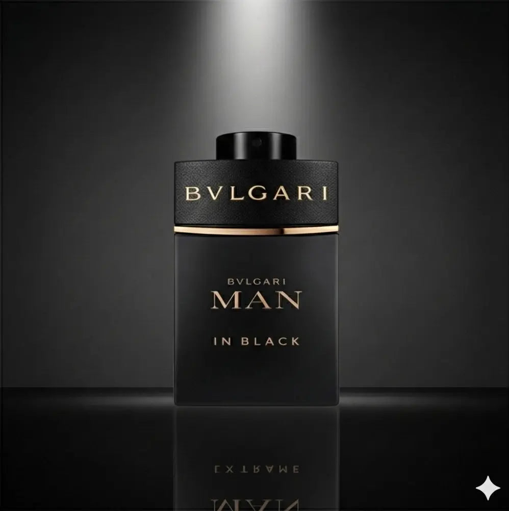 Bvlgari Man in Black perfume bottle dark masculine oriental woody fragrance
